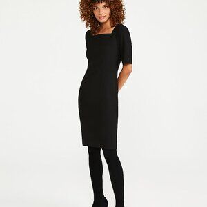 NWT Ann Taylor Petite Black Square Neck Sheath Dress in Seasonless Stretch